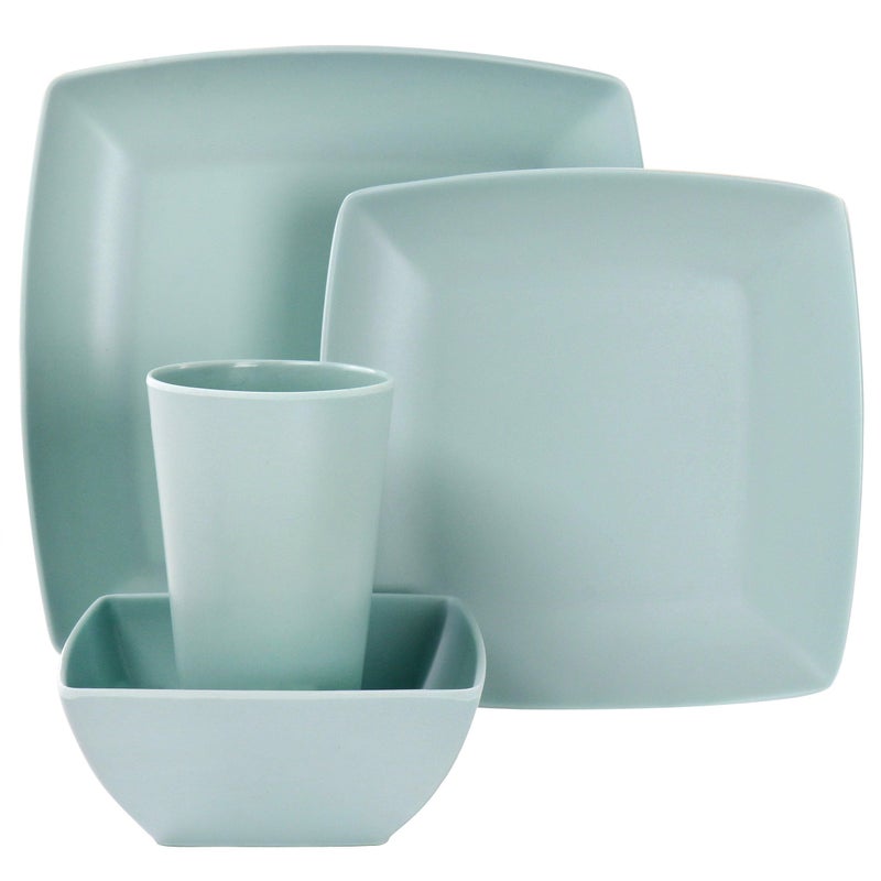 Gibson Home Soho Grayson Square Melamine Dinnerware Set, Service for Four (16pc), Mint - Image 2